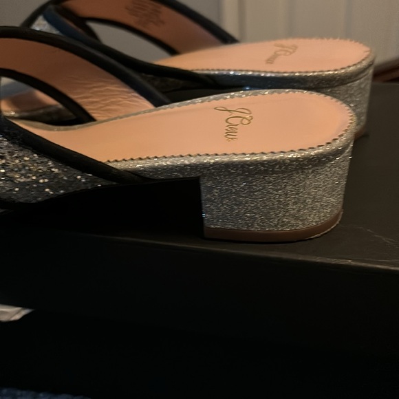Jcrew glitter two strap sandals. Silver with black trim. - Picture 9 of 10